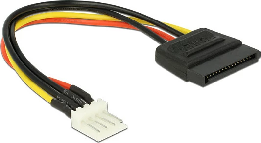 Kabllo energjie DeLOCK SATA 15-pin në 4-pin PWM, 0.15 m, AWG20, e zezë/kuqe/verdhë