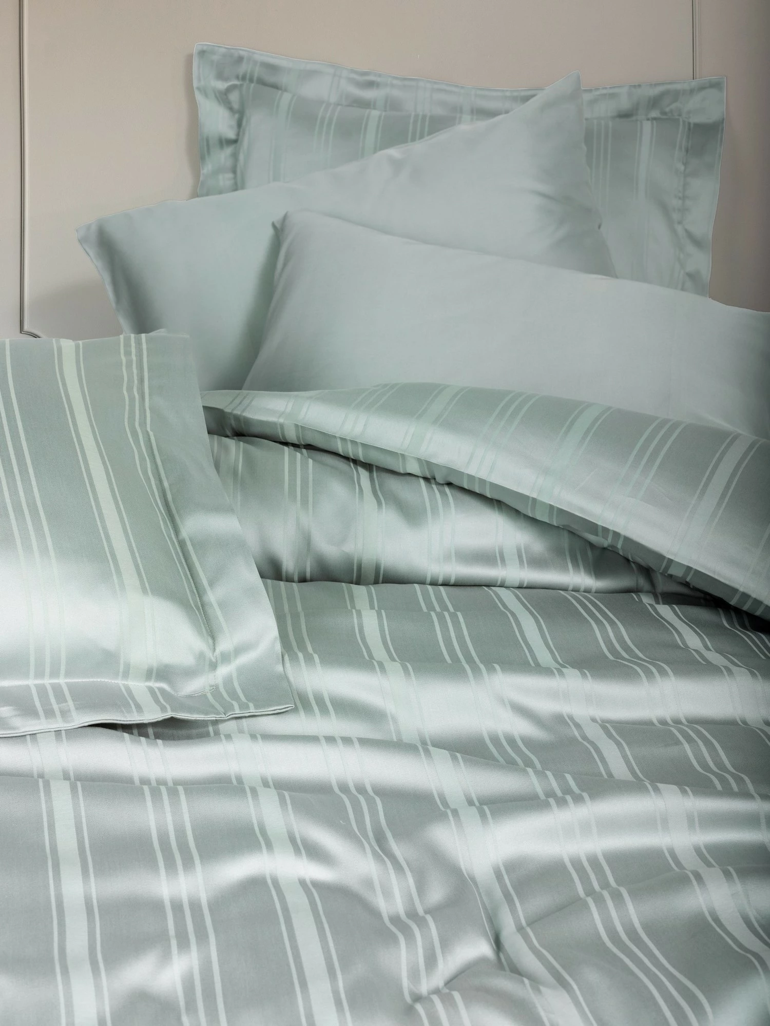 Set mbulesë për jorgan dopio, bambu, ngjyrë mente, L'essentiel, Bamboo Stripe