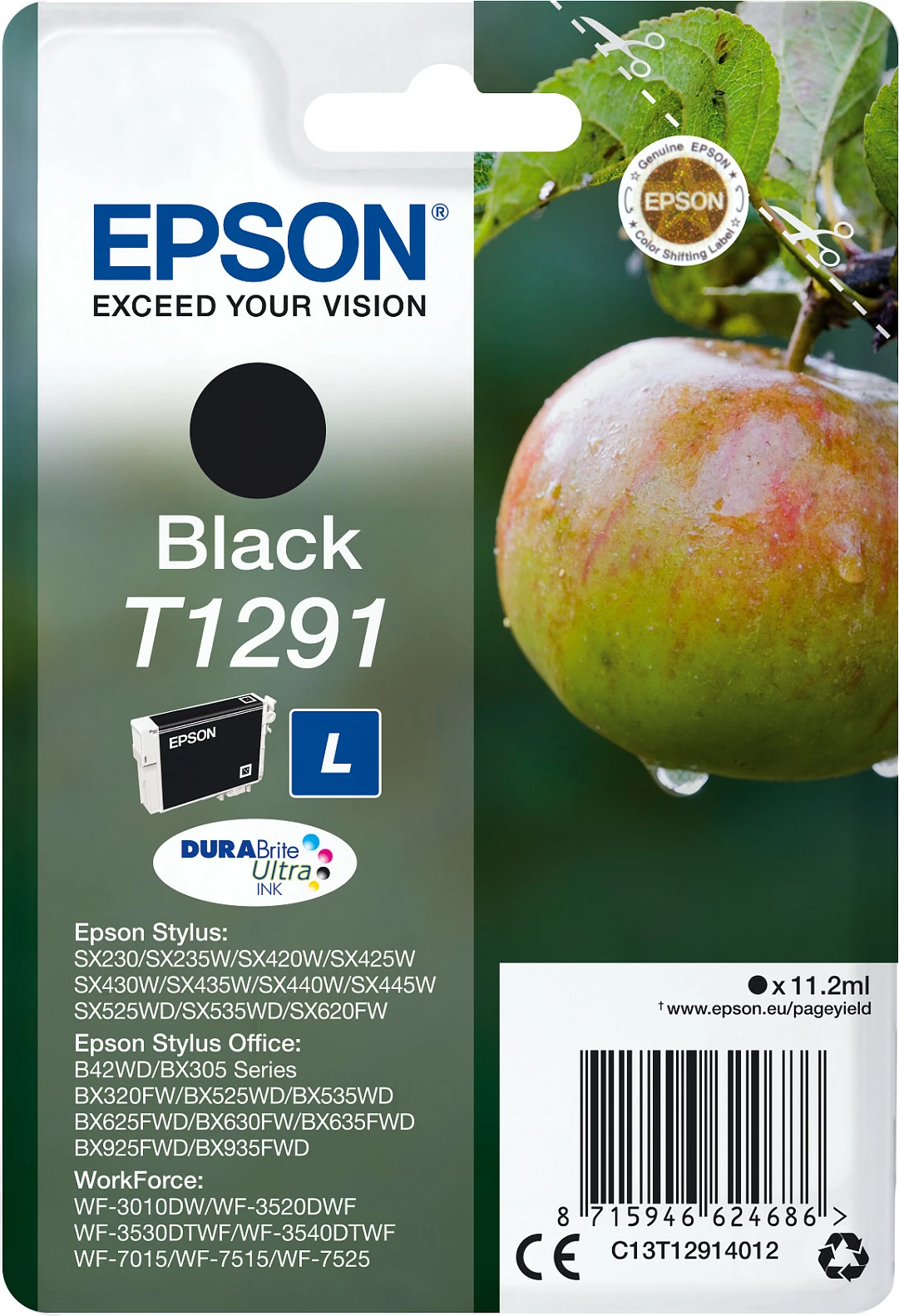 Toner Epson Apple Singlepack Black T1291 DURABrite Ultra, 11.2 ml