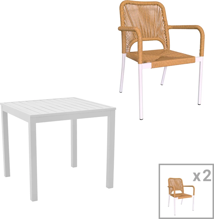 Set tavoline me karrige për terasë Kliton - Norture, alumin, ngjyrë e bardhë/natyrale, 80x80x74cm, 3 copë