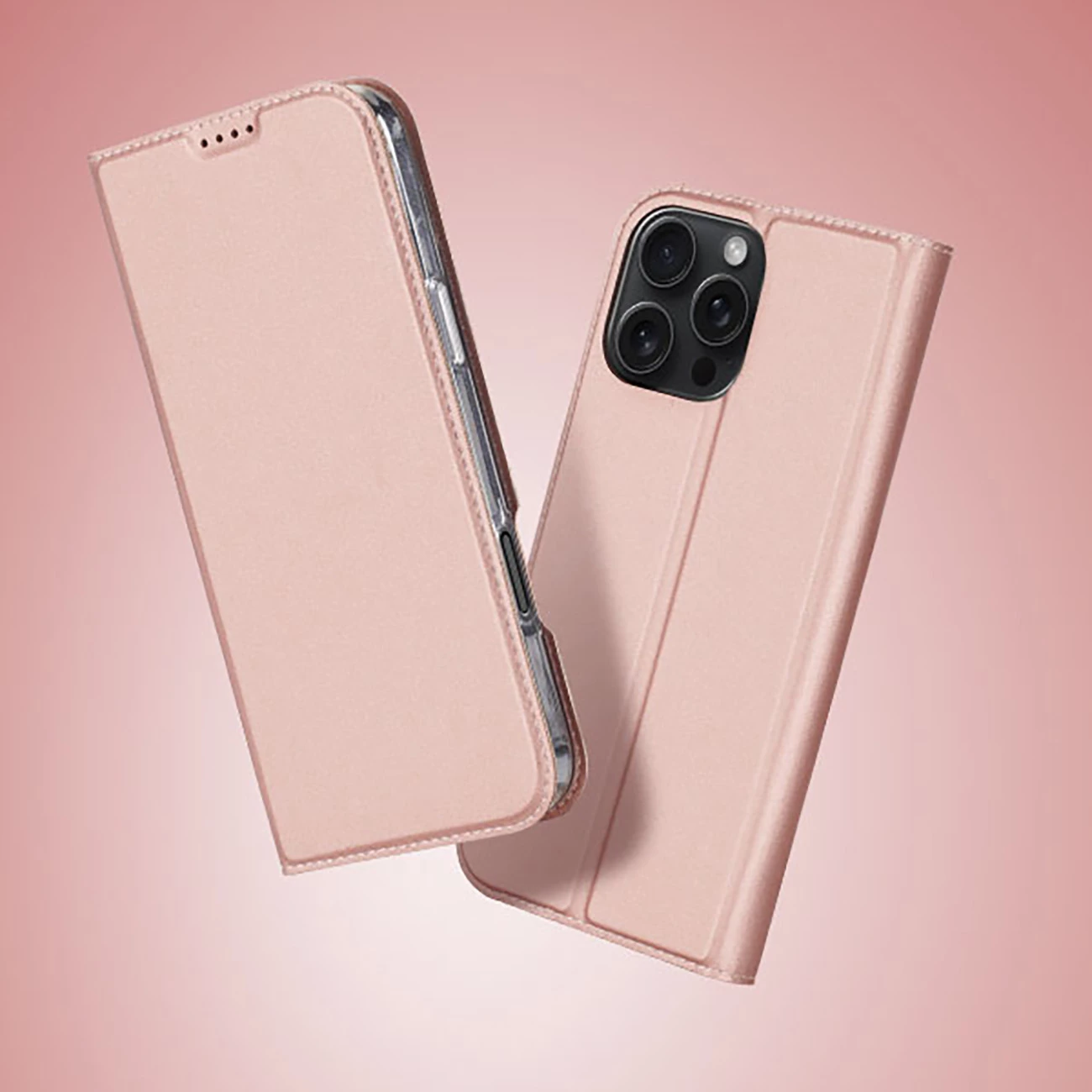 Mbështjellës Dux Ducis Skin Pro për iPhone 16 Pro Max, me kapak dhe xhep për kartela, Rozë