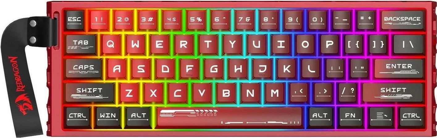 Tastierë gaming Redragon Venom K753-RGB-M, 60%, RGB, Hot-Swap, USB-C, e kuqe