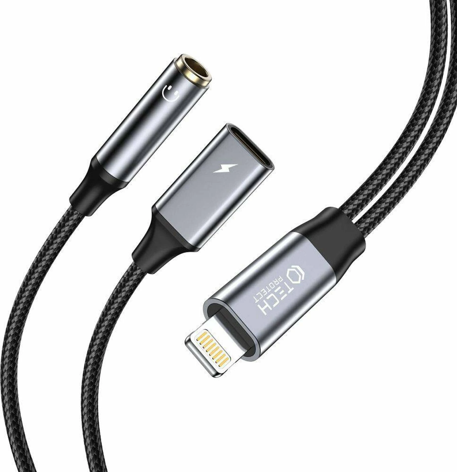 Adapter audio Tech-Protect UltraBoost Lightning në mini jack 3.5mm + Lightning, i zi