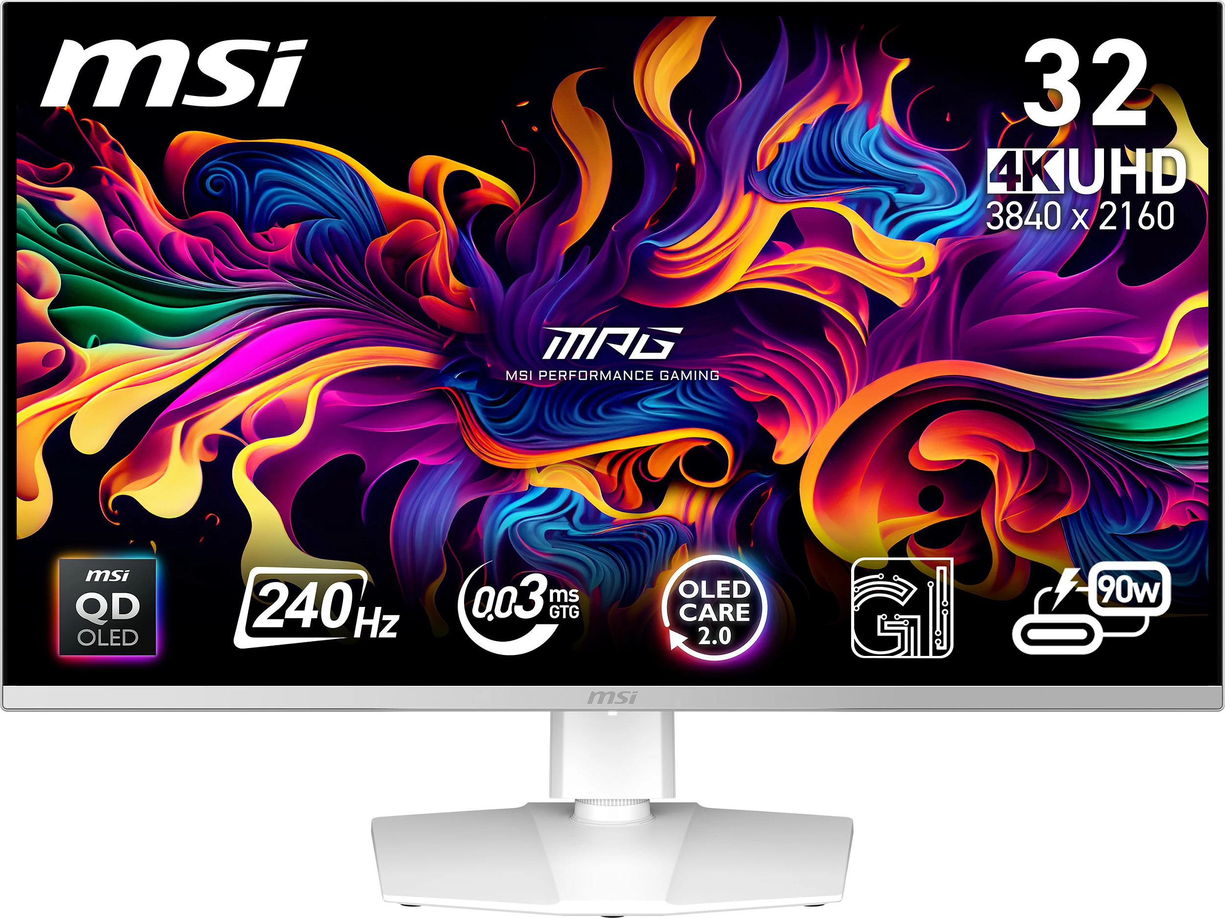Monitor MSI 9S6-3DD29A-022, 31.5", 4K QD-OLED, 240Hz, 0.03ms, HDR, USB-Hub, Pivot, i bardhë
