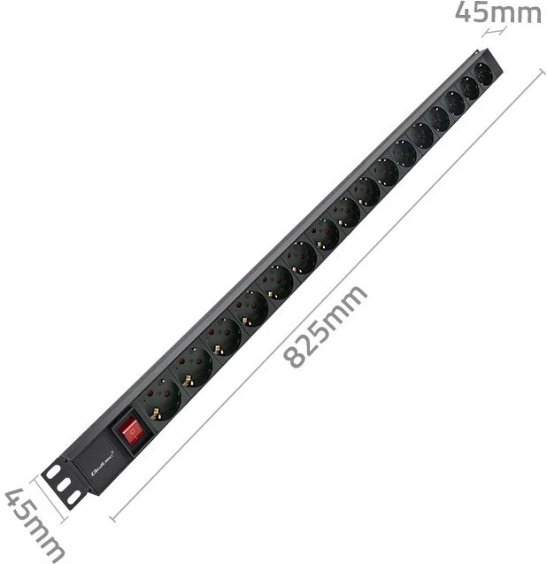 Kasë PDU Qoltec 54605, 16x SCHUKO, 1.8m, për rack, e zezë