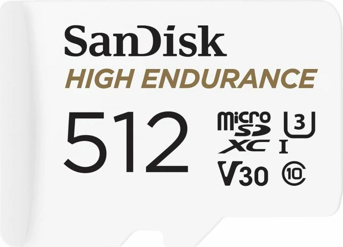 Kartelë memorje microSD SanDisk High Endurance SDSQQNR-512G-GN6IA 512GB Class 10 U3 V30, me adapter SD, bardhë/zi