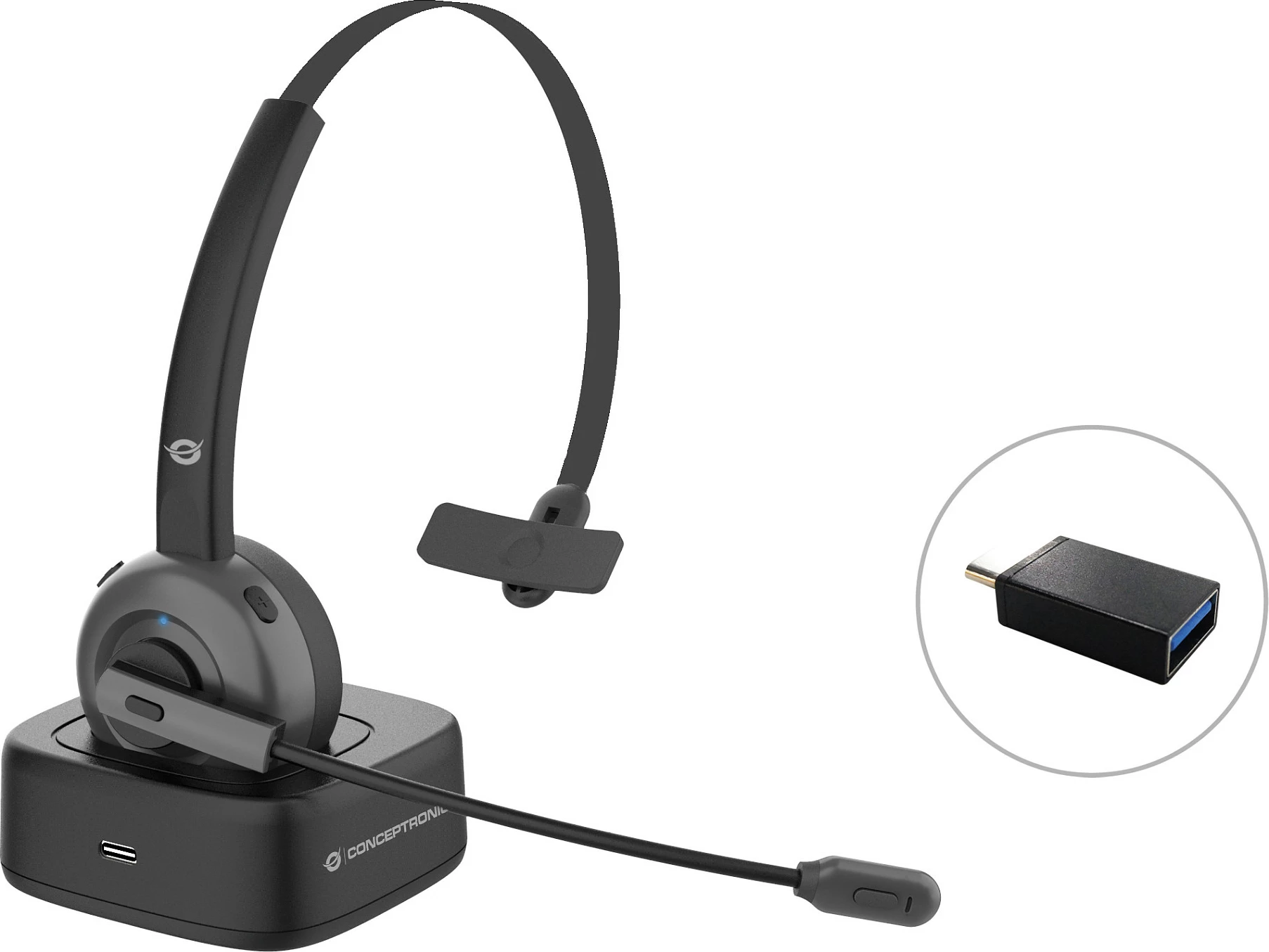 Kufje wireless Conceptronic, Bluetooth 5.0, me stacion karikimi, e zezë
