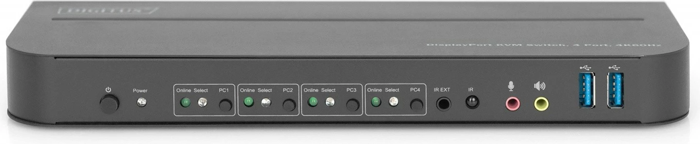Switch KVM Digitus DS-12890, 4 porta, 4K 60Hz, 4x DP IN, 1x DP OUT, 1x HDMI OUT, 2x USB A, 1x Audio IN&OUT, gri
