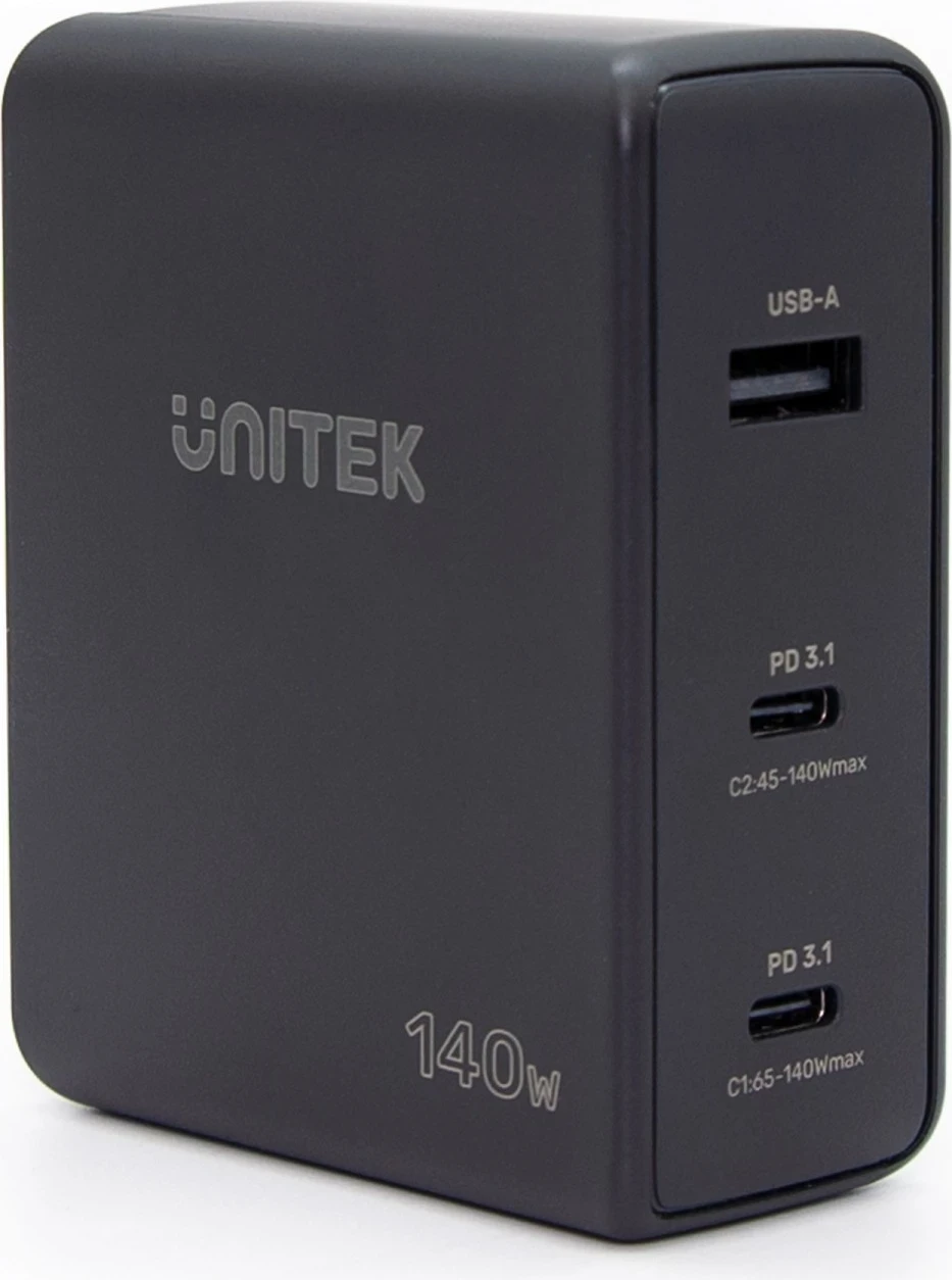 Karikues Unitek GaN me 3 porta, 140W, ngjyrë e zezë