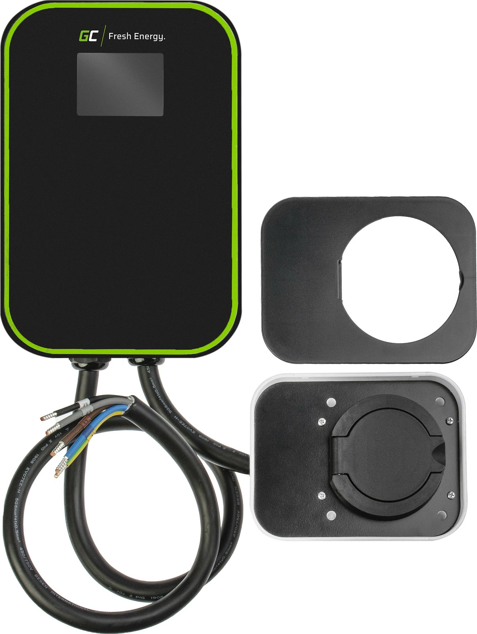 Karikues wallbox për veturë elektrike Green Cell PowerBox RFID, Type 2, 22 kW, 32A, 3-faz, i zi