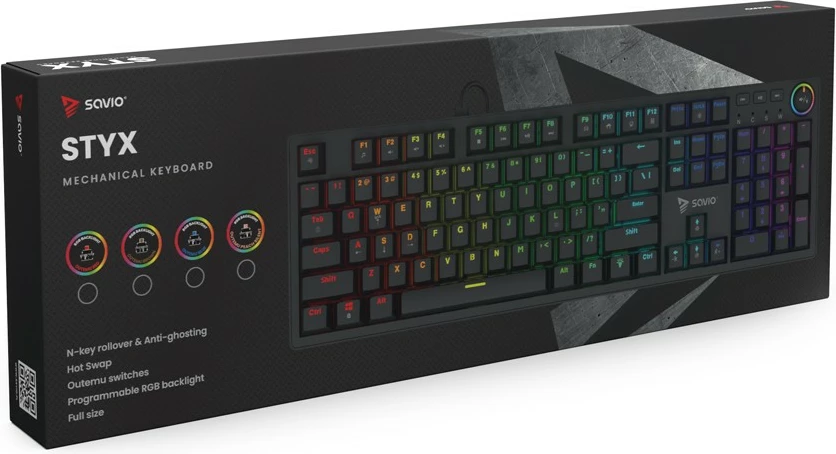 Tastierë mekanike Savio STYX RED, RGB, Hot Swap, me kabllo, e zezë