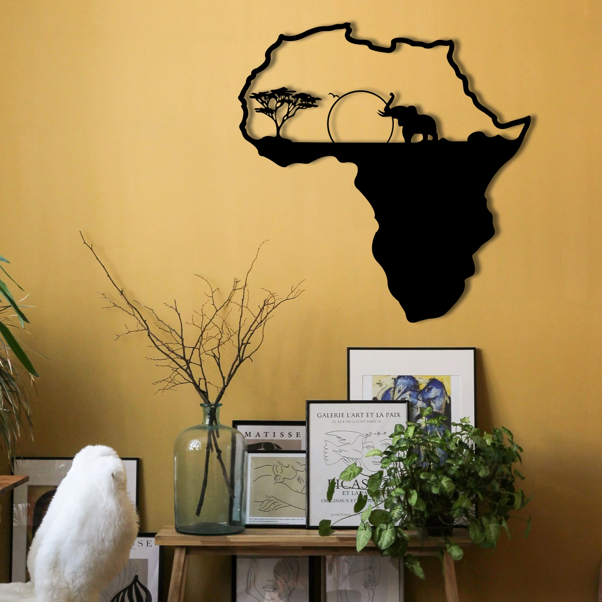 Aksesor dekorativ metalik për mur, Wallity, Afrika 1, ngjyrë e zezë, 55x57cm