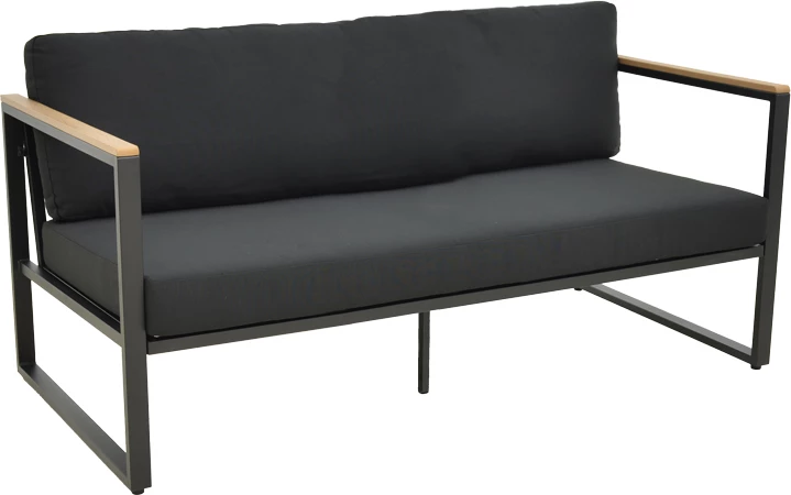 Divan treshe Aurelio, metalik, ngjyrë e zezë, jastëkë të zinj, 192x74x63cm