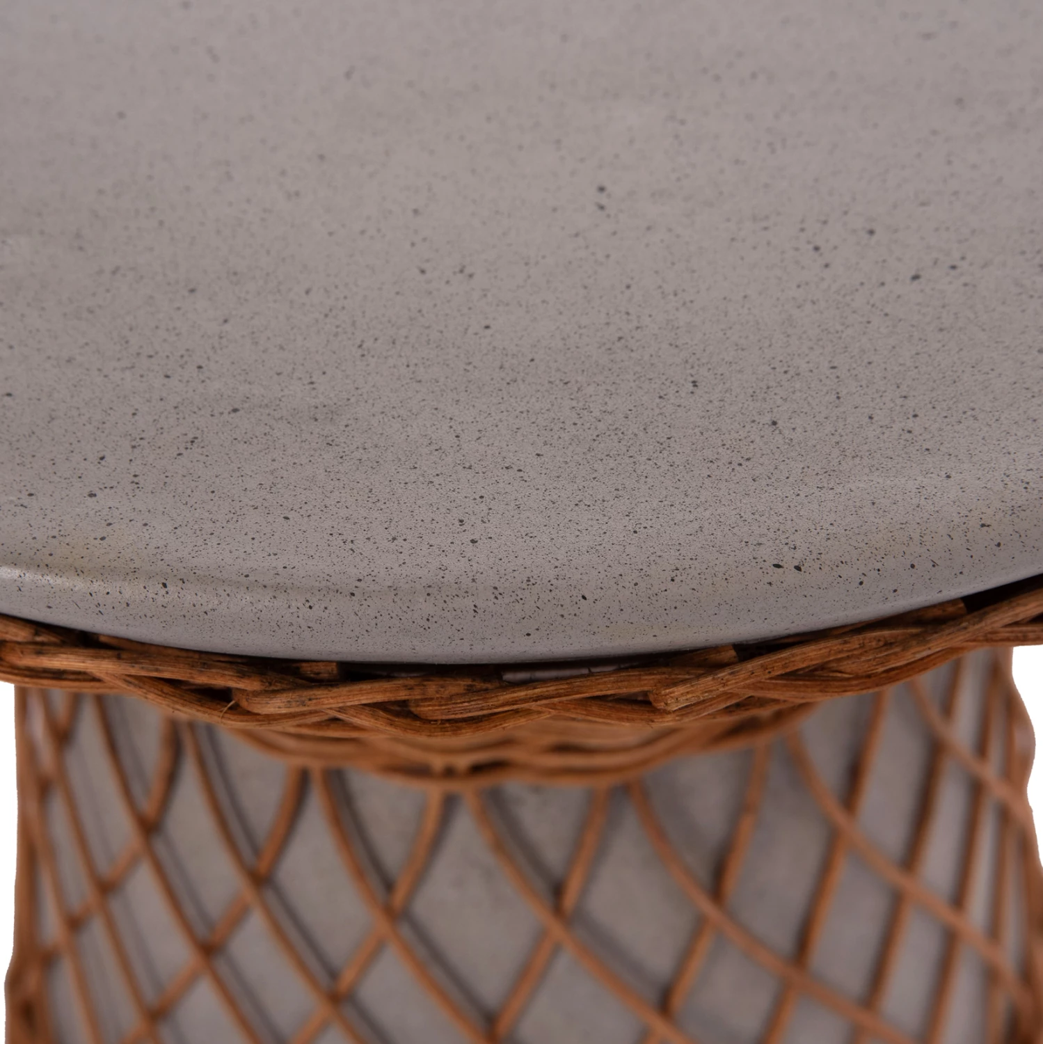 Tavolinë anësore e rrumbullakët, fibër çimento, ratan natyral, gri, FH18167.03, 40x45cm