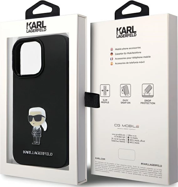 Mbështjellës Karl Lagerfeld KLHCP13LSMHKNPK për iPhone 13 Pro/13, Silikon, Ikonik Metal Pin, i zi