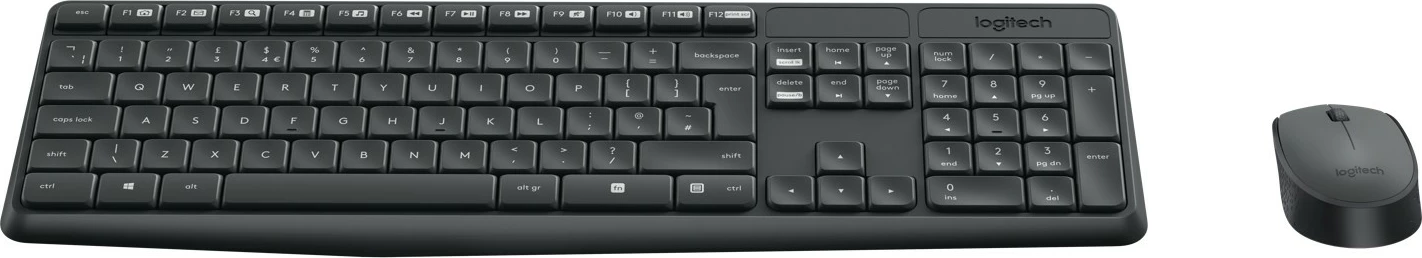 Komplet tastierë dhe maus Logitech MK235, Full-size (100%), Wireless, USB, QWERTZ, Gri, Maus përfshirë