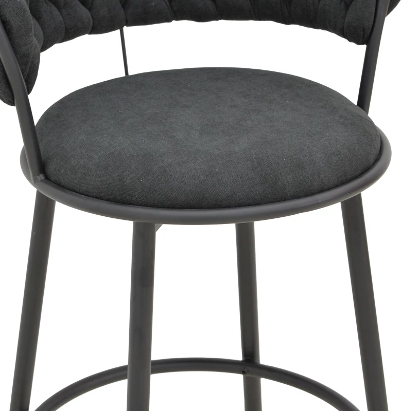 Karrige për bar Alkia, set prej 2 copë, material stof i zi, këmbë metalike të zeza, 50x56x95cm