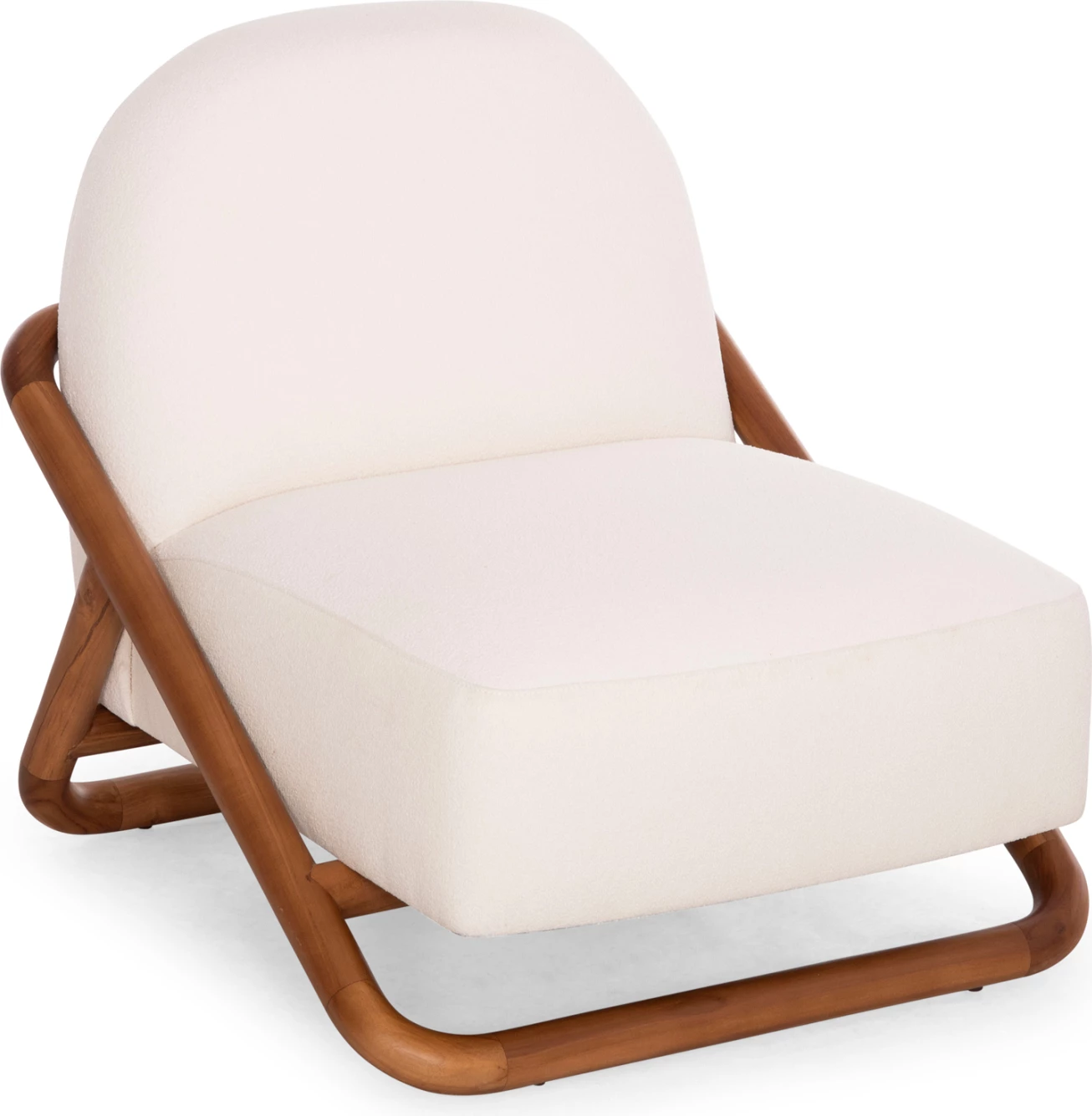 Karrige lounge Ramrod, dru tik natyral, boucle krem e bardhë, 75x87x79cm