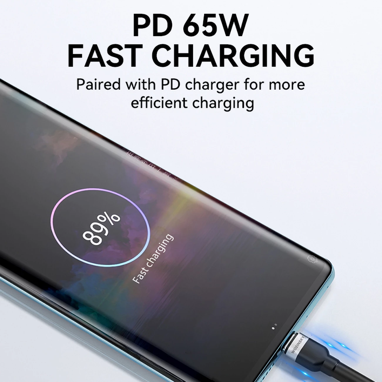 Kabllo USB-C në USB-C Wozinsky WNBCC2, 2m, 65W, najlon, e zezë