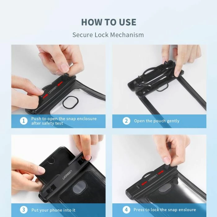 Mbështjellës i papërshkueshëm nga uji për celular UGREEN 50919 deri 6.5\", i zi, Polybag