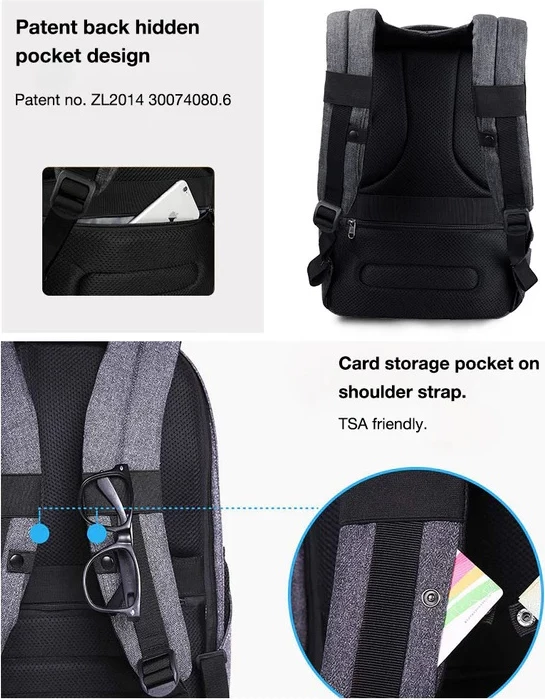 Çantë shpine për laptop Tigernu Crater 16\", 16L, me USB, najlon rezistent ndaj ujit, gri