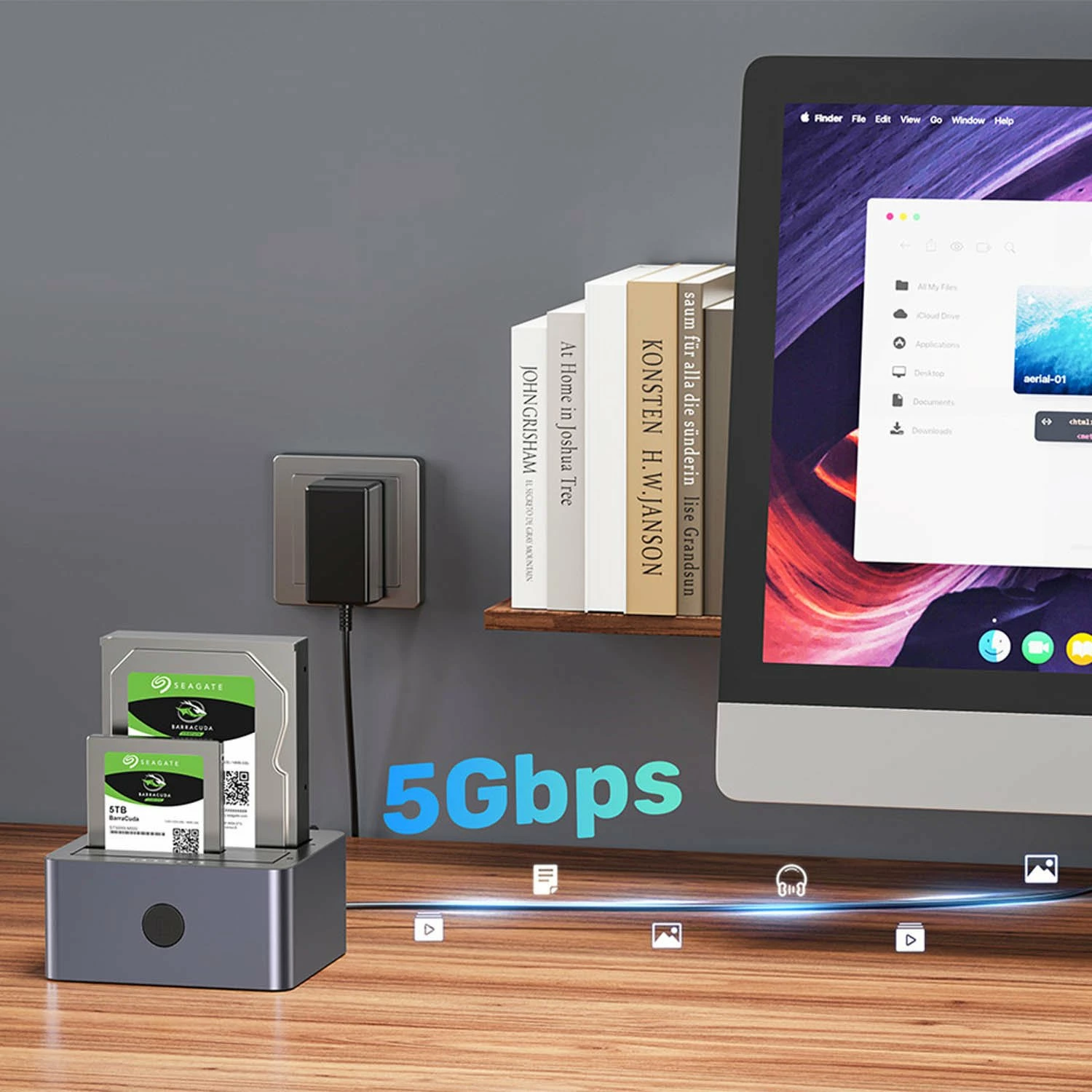 Stacion klonimi/dokimi disqesh Unitek Y-3026GY01-EU, 2x SATA 2.5\"/3.5\", USB 3.2 Gen 1 5Gbps, klonim offline, gri, set me kabllo USB-A dhe adapter 12V 3A