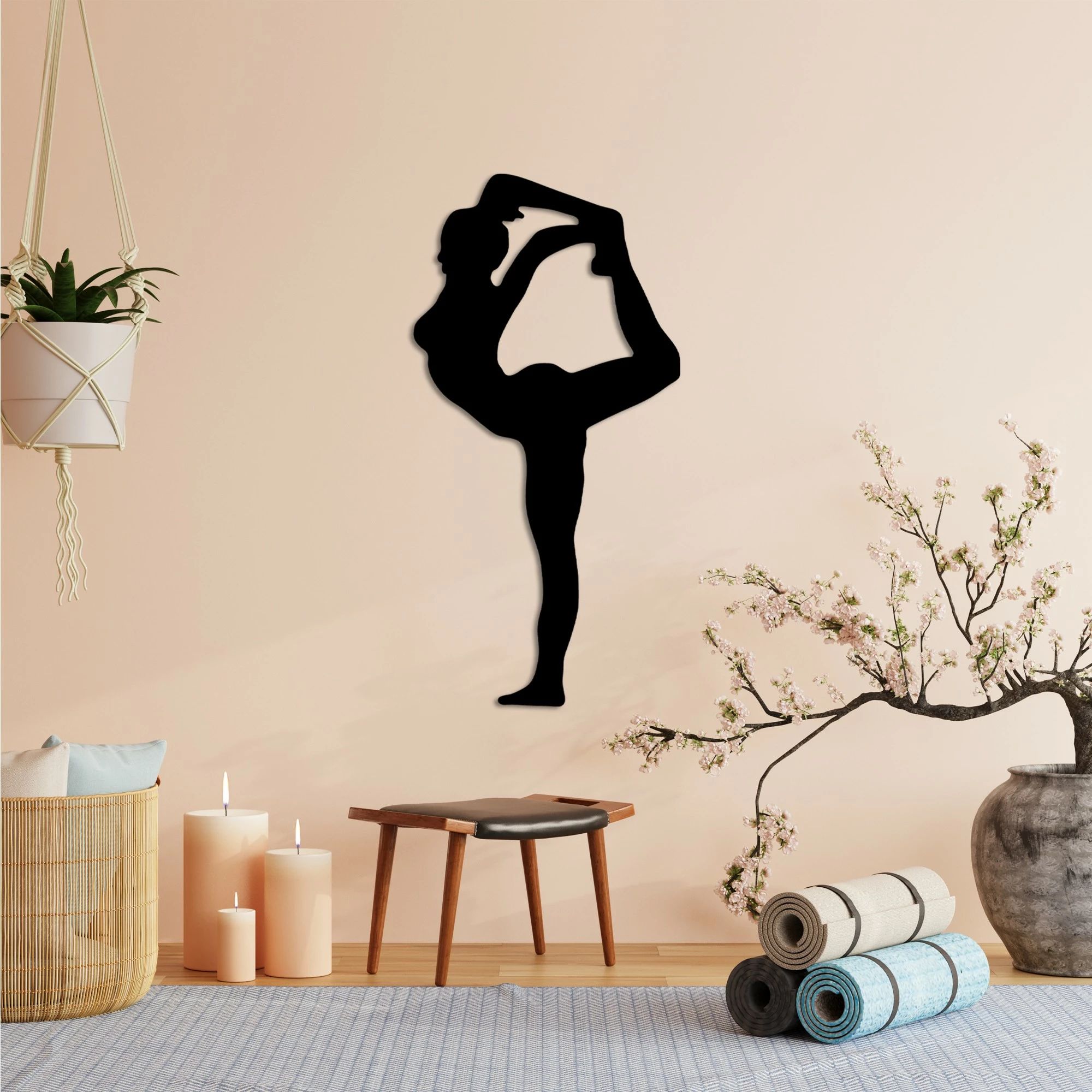 Aksesor dekorativ metalik për mur, Wallity Yoga 18, ngjyrë e zezë, 30x60cm