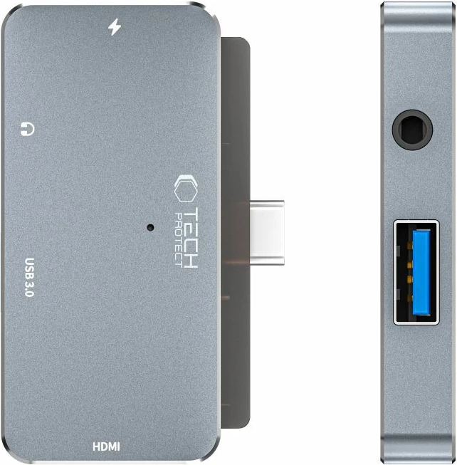 HUB Tech-Protect V6 4in1 USB-C, USB-A 3.0, HDMI, mini jack 3.5mm, gri