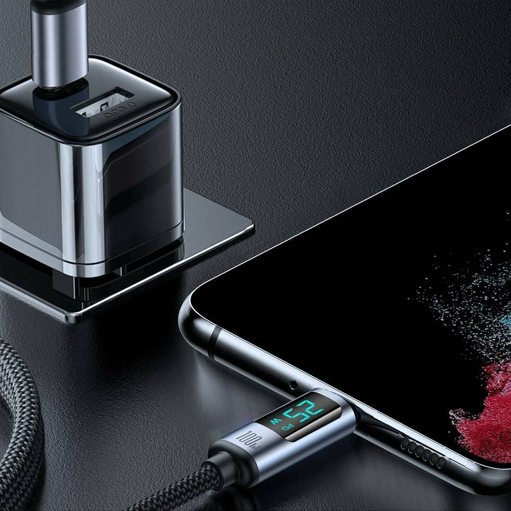Kabllo USB-C–USB-C Joyroom S-CC100A16 100W 1.2 m me ekran LED, e zezë