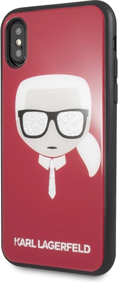Mbështjellës Karl Lagerfeld Iconic Glitter Karl`s Head për iPhone X/Xs, Kuq