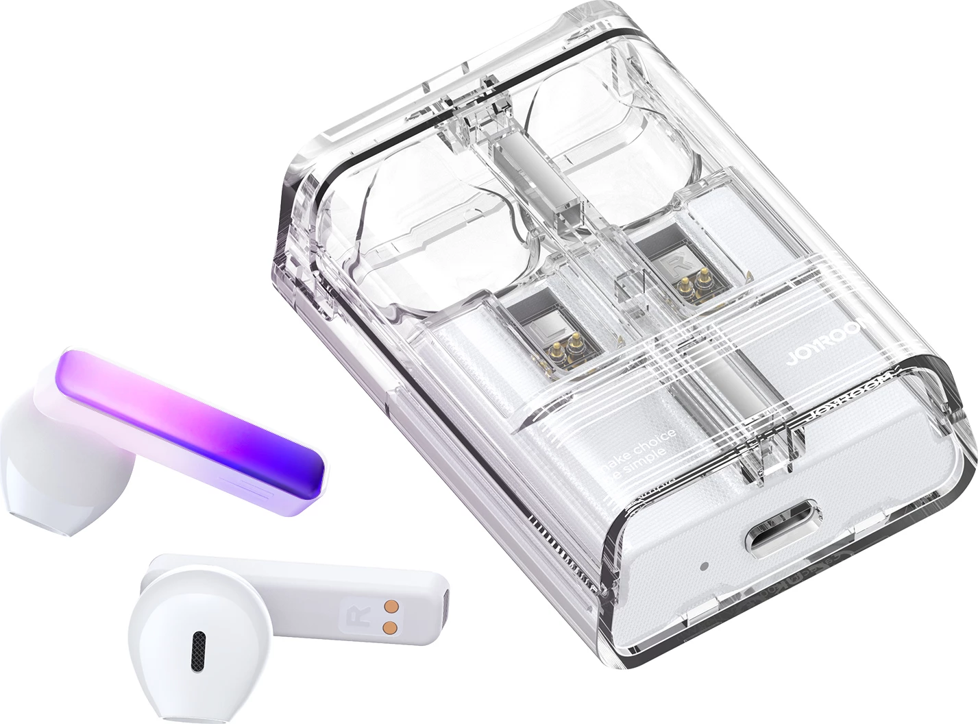 Kufje wireless TWS Joyroom JR-TC1 IceLens Series, Bluetooth 5.3, me ndriçim LED, të bardha