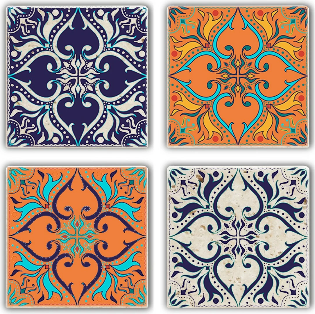 Set 4 copë mbrojtëse xhami me gur natyral, shumëngjyrëshe, Hermia, TBA7436502215223