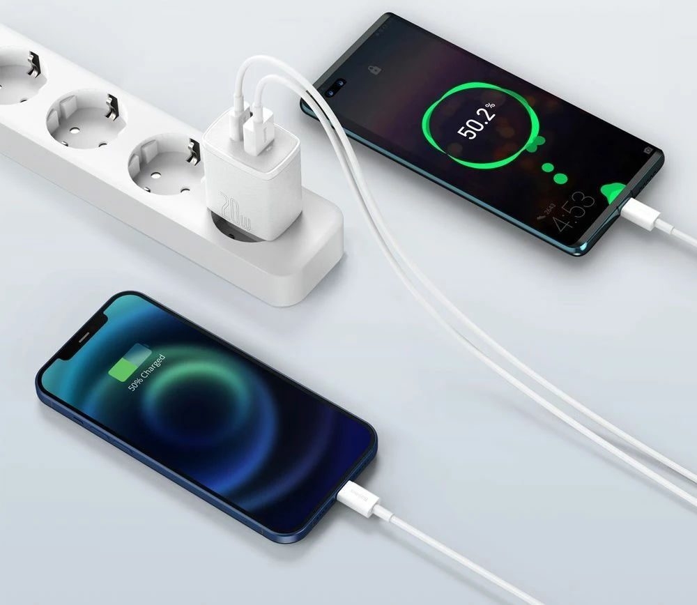 Karikues rrjeti Baseus Compact 6953156207240, 20W, 1x USB-A + 1x USB-C, 3A, PD 3.0/QC 3.0, bardhë