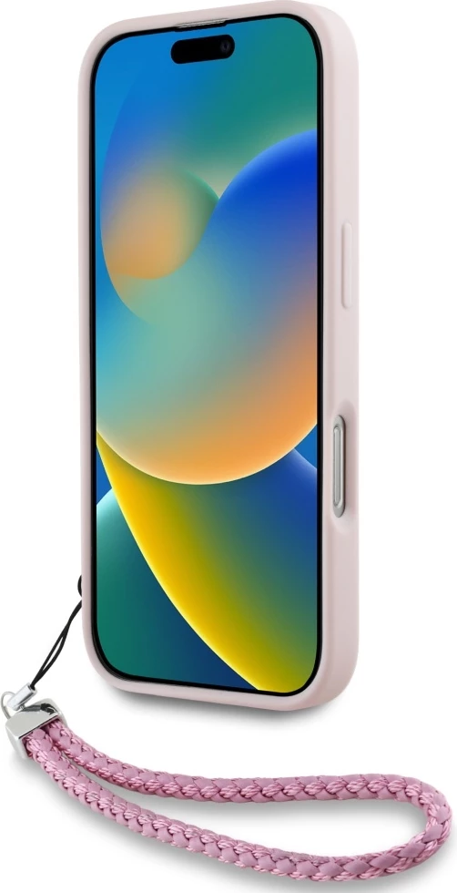 Mbështjellës Karl Lagerfeld Quilted Initial Logo & Chain Strap për iPhone 16 Pro, Rozë