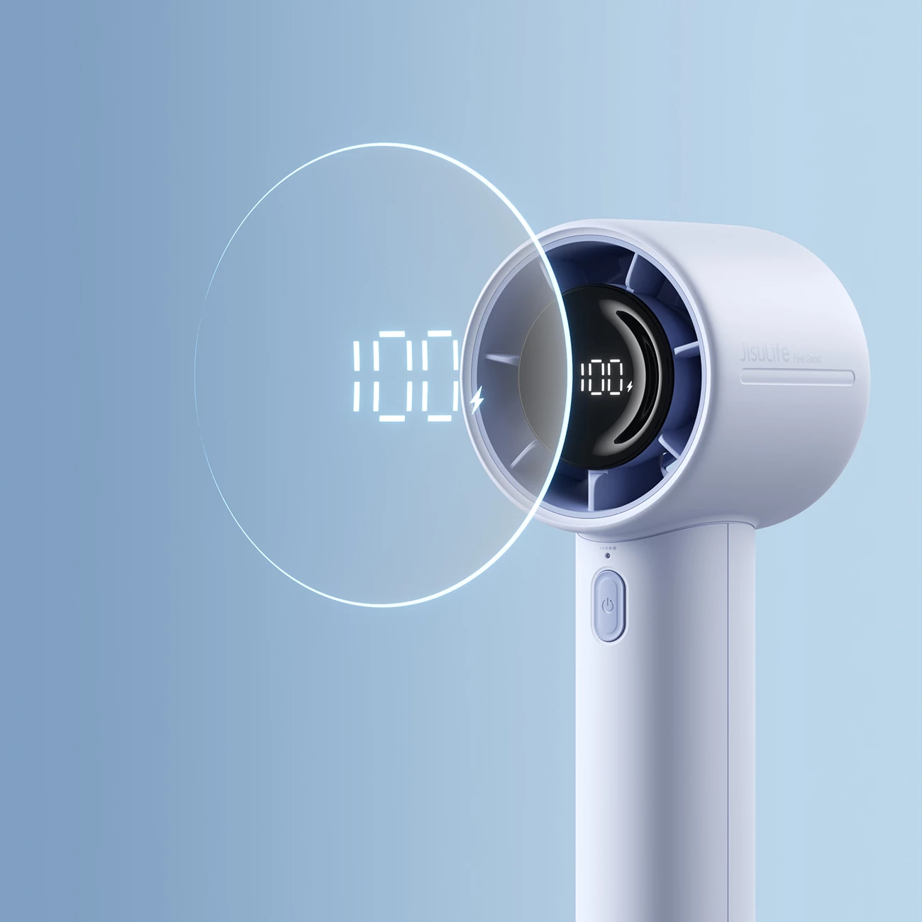 Ventilator dore Jisulife Handheld Fan 10S, bateri 5000mAh, USB-C, 5 nivele, ekran LED, blu