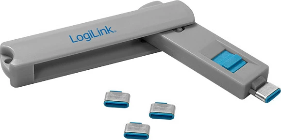 Bllokues porte USB-C LogiLink, 1 çelës + 4 bllokues, gri/kaltër