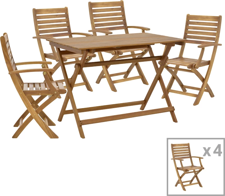 Tavolinë me karrige Gorbo-Jaybo, set prej 5 copash, dru akacie, 100x65x72cm