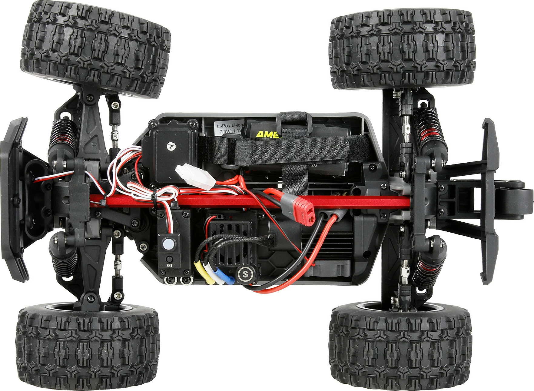 Monster truck RC AMEWI Hyper Go MTX14, brushless 4WD, 1:14 RTR, blu/bardhë/verdhe