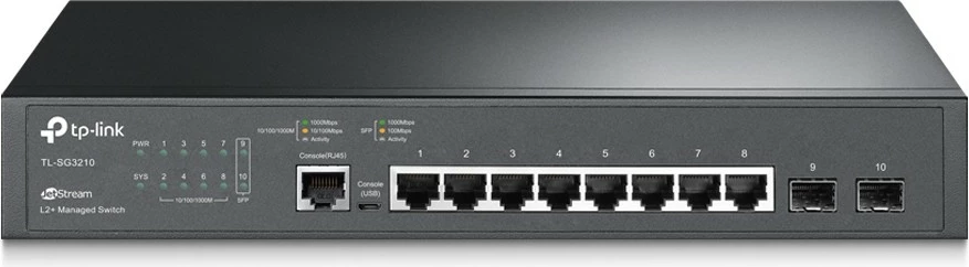 Switch TP-Link JetStream 8-Port Gigabit L2+ me 2 SFP Slots, Managed, L2/L3, Gigabit Ethernet (10/100/1000), Rack mounting, 1U