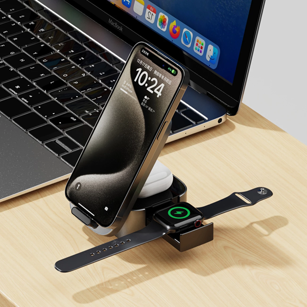 Karikues wireless 3-në-1 Dudao A11Pro+, 15W, për telefon, smartwatch dhe kufje, i zi