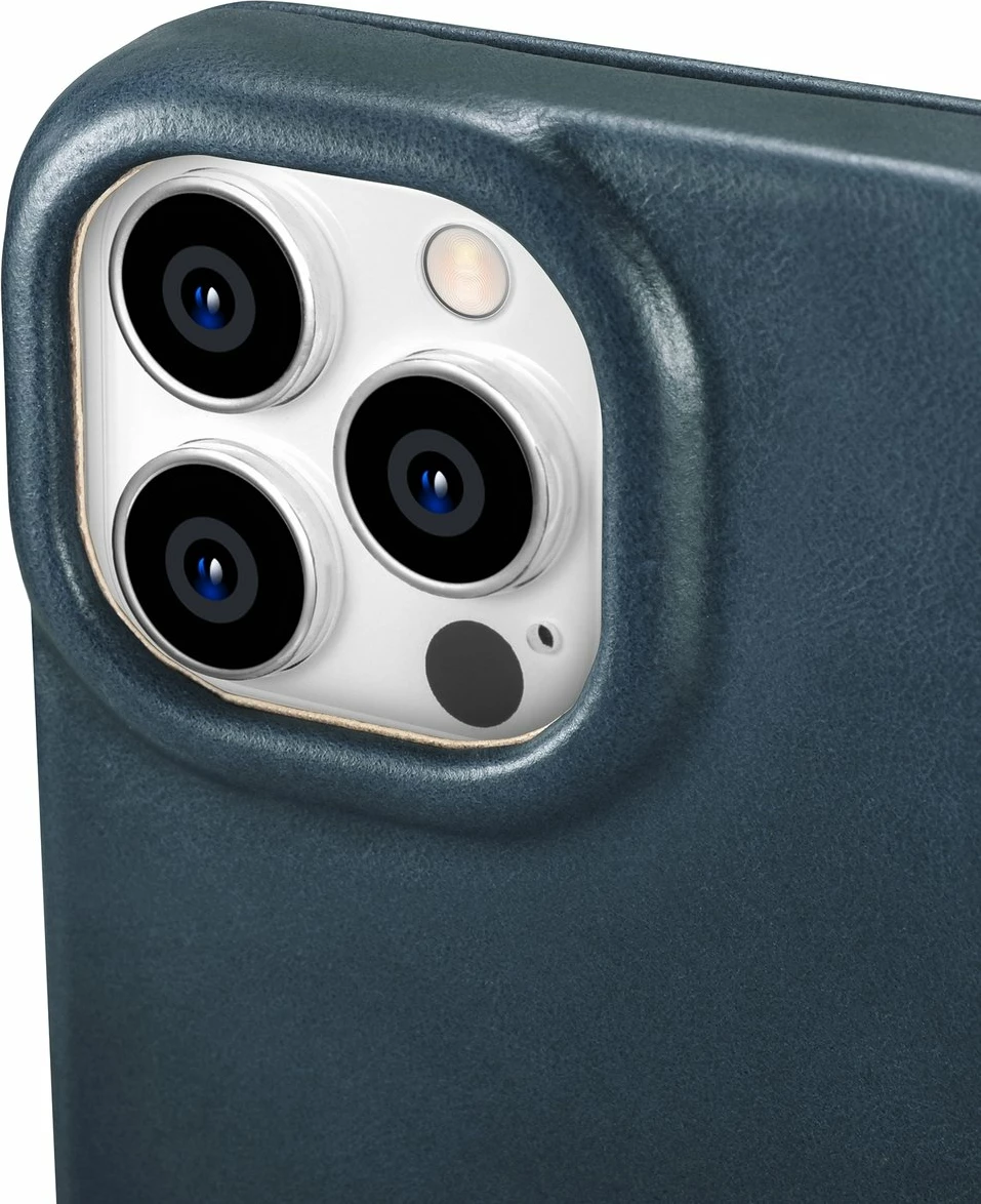 Mbështjellës iCarer Oil Wax Premium Leather Folio për iPhone 14 Pro Max, MagSafe, Kaltër