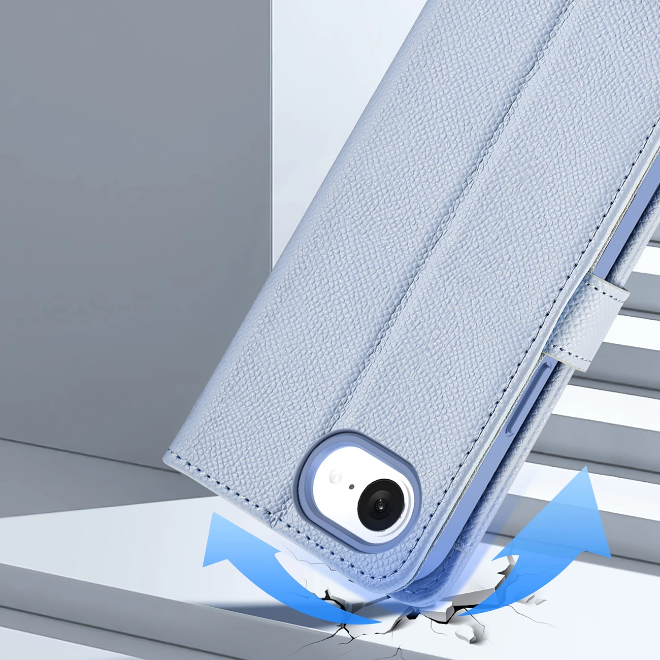 Mbështjellës Dux Ducis Lawa për iPhone 16e, lëkurë, me portofol magnetik, Blu