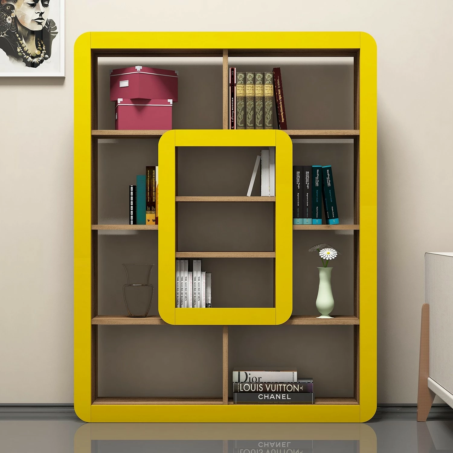Raft librash Hanah Home, orkide, ngjyrë arre dhe e verdhë