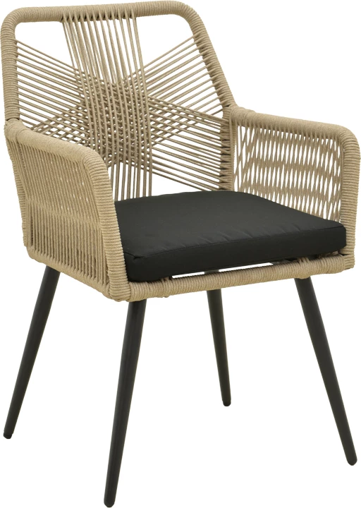 Fotel Andros, alumin i zi, litar PE bezhë, 56x60x86cm