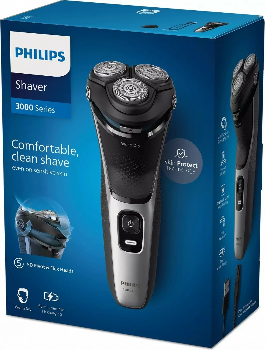 Makinë rroje Philips Series 3000 S3143/00, e thatë dhe e lagësht, 60 min, zezë/argjend