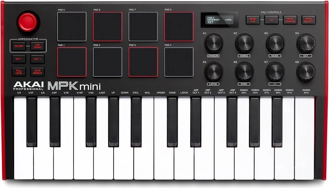 Kontrollues muzikor AKAI MPK Mini MK3, MIDI USB, i kuq/zi