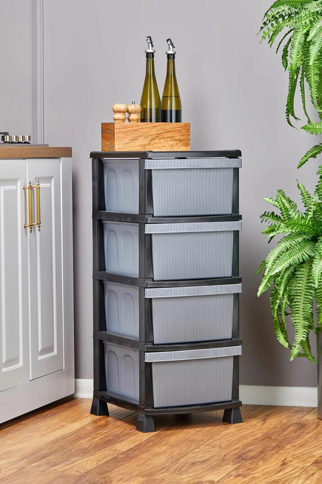 Organizues kuzhine me 4 sirtarë plastik, ngjyrë gri, Hermia