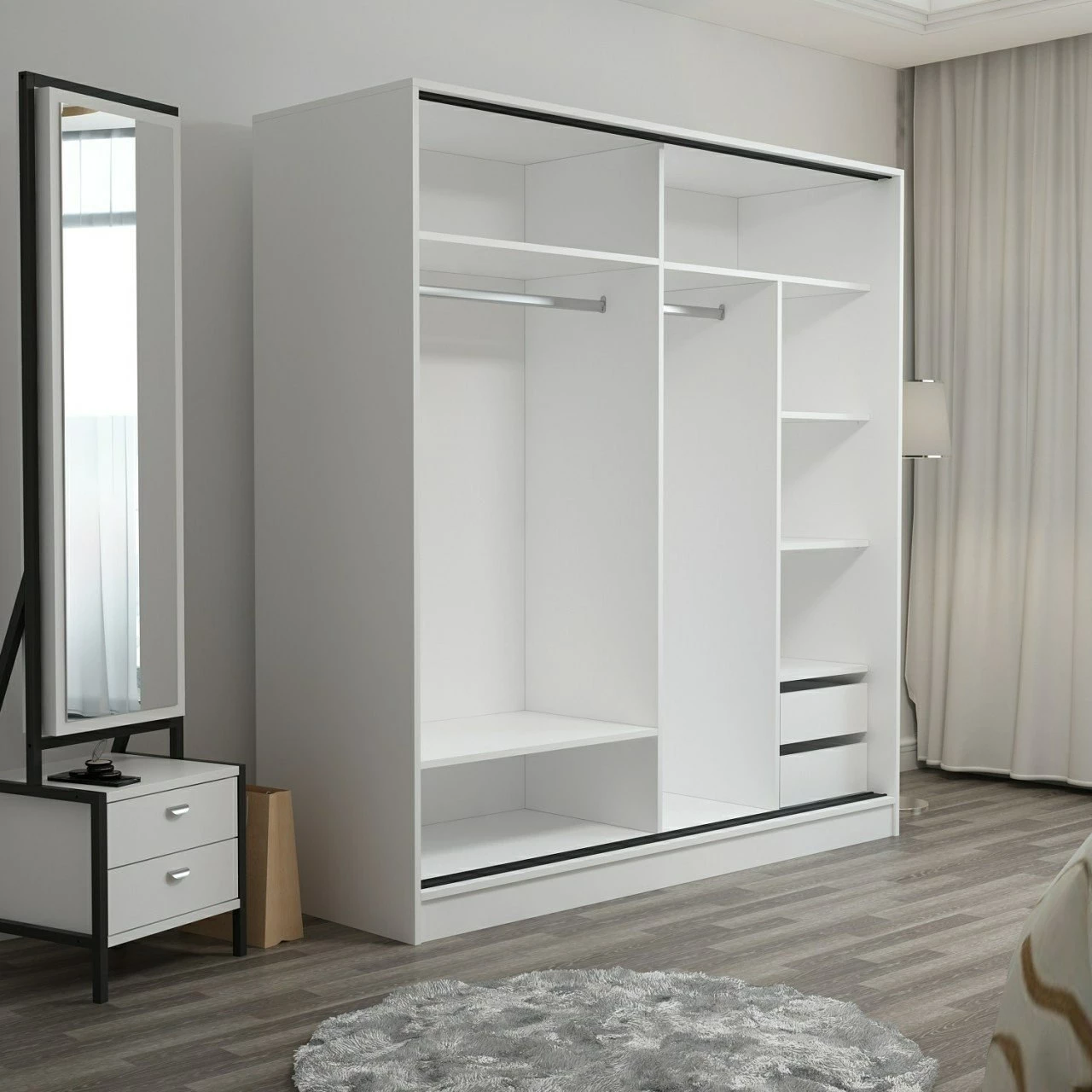 Dollap Hanah Home, Kale, bardhë dhe antracit, 180x210x52cm