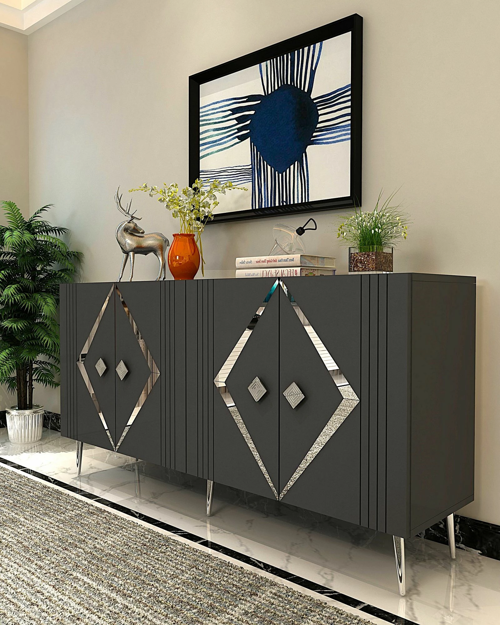 Konsol Skye Decor, Domino KB150, antracit, argjend