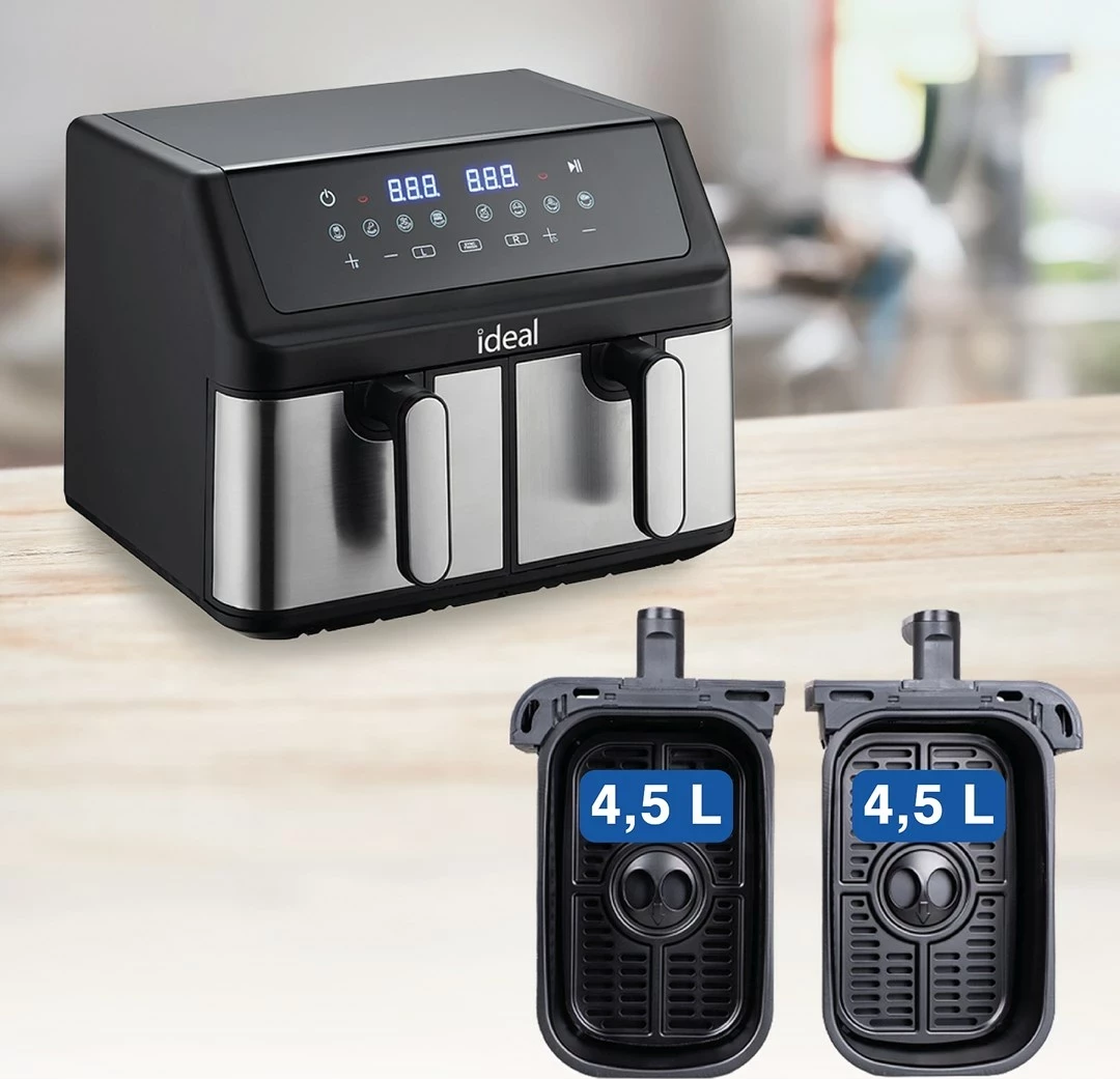 Fritezë me ajër ELDOM IK1500 dualcrisp, 9L, 8 programe, çelik i furçuar, dy sirtarë